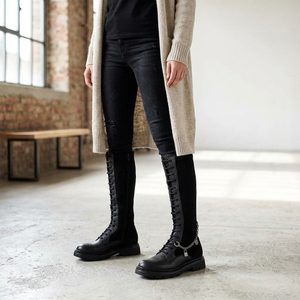 Hispanitas šněrovací kozačky na hrubé podešvi New York black HI265150