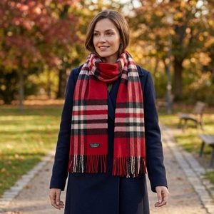 Fraas široký kašminkový šál s károvaným vzorem true red 625030-361