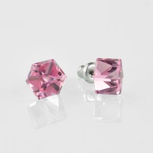 Náušnice Swarovski Elements kostička růžové