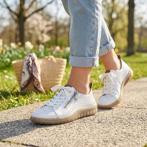 Looke kožené perforované polobotky Leonore White L1051_03