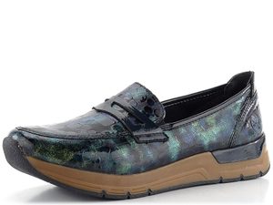 Rieker lakované mokasíny modro-zelené 58960-90