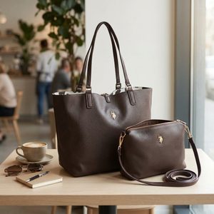 U.S. POLO ASSN. střední oboustranná shopper kabelka s etují hnědá BIURR9377WVPHB7