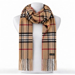 Fraas kašminkový šál s károvaným vzorem camel 625391-180