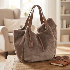 Rieker kožešinková shopper kabelka s etují taupe H1053-64