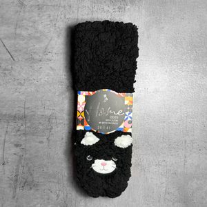 Domáce teplé ponožky uni čierna mačička 71899