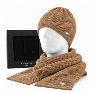 Bugatti dárková sada pletené čepice a šály v krabičce camel 630223-180