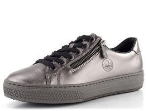 Rieker metalické kožené tenisky se zipem titan/altsilber L59L1-90