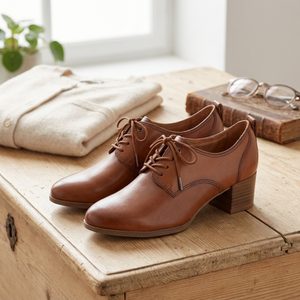 Tamaris kožené šněrovací polobotky na podpatku cognac 1-23307-42