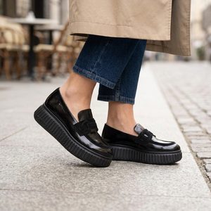 Wonders lakované mokasíny na platformě negro A-5203