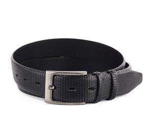 Pánsky čierny bombírovaný opasok s leštenou sponou 34 mm
