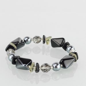 Náramok zo sklenených kameňov čierny/hematit