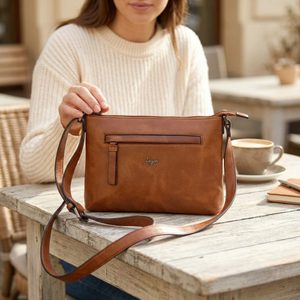 Dámská kožená crossbody kabelka cognac 2525-B-025
