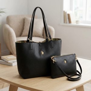 U.S. POLO ASSN. střední oboustranná shopper kabelka s etují černá BIURR9377WVPTC8