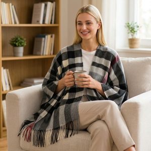 Fraas pončo s károvaným vzorem šedé 631190-960