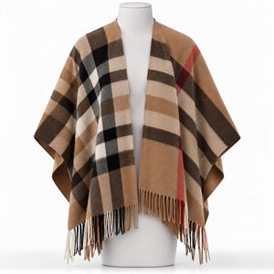Fraas vlněné pončo s károvaným vzorem camel 680100-180