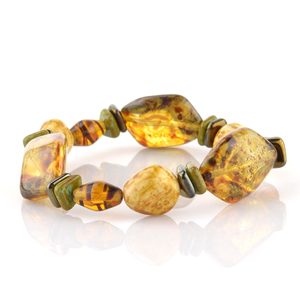 Náramek ze skleněných kamenů medově-zelený