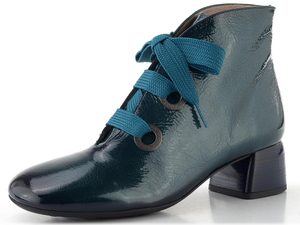 Hispanitas lakovaný šněrovací kotník na podpatku Varsovia teal HI265052