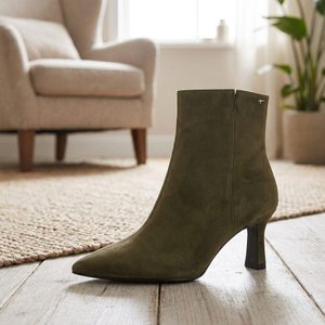 Tamaris elegantní kožený kotník na podpatku olive 1-25358-45