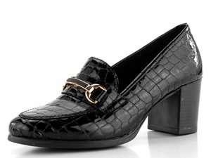 Rieker elegantní polobotky na podpatku lakované černé 50101-00