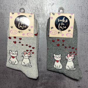 Dámske zimné ponožky s vlnou a motívom mačiek 2 páry šedé
