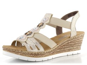 Rieker sandály na klínku beige/gold 619B2-60