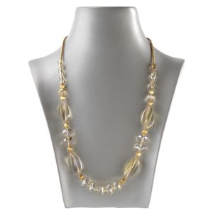 Náhrdelník zo skleněných kameňov a rokajlov číry/béžový/zlatý pokov