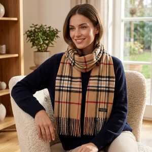 Fraas kašminkový šál s károvaným vzorem camel 625391-180