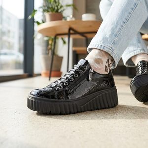Rieker Sport tenisky na platformě lakované černé N2555-02