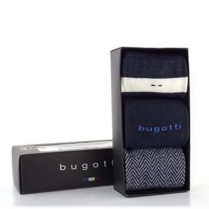 Bugatti hladké ponožky jednofarebné a vzorované navy 3pack/box 6149X