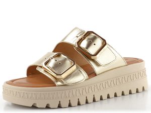 Tamaris kožené pantofle na vysoké platformě light gold 1-27202-44