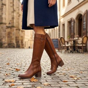 Tamaris kozačky na podpatku cognac leather 1-25576-47
