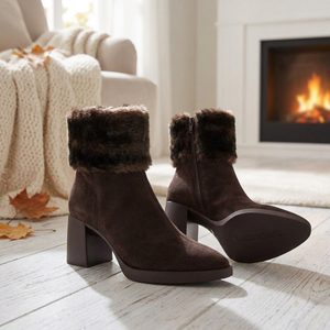 Wonders kotník na podpatku s kožešinkou marron L-1605