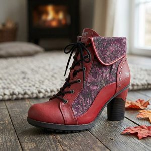 Mustang šněrovací kotník na podpatku red-multi 15M0162011