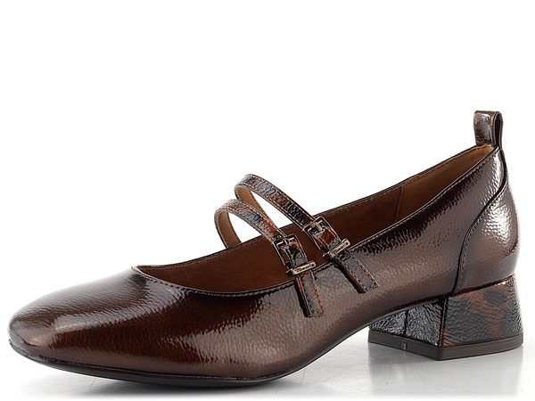 Tamaris lodičky se širokým podpatkem a nártovými pásky brown comb 1-22318-43