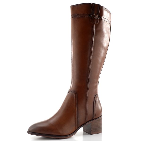 Tamaris kozačky na podpatku cognac leather 1-25576-47