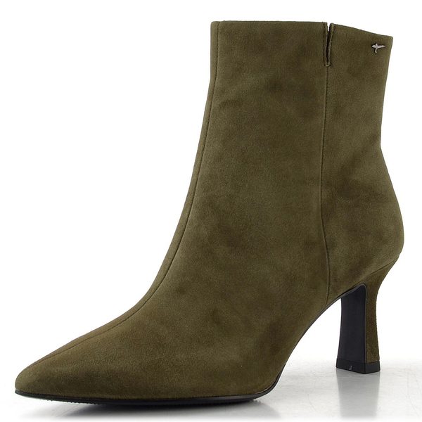 Tamaris elegantní kožený kotník na podpatku olive 1-25358-45