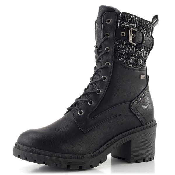 Mustang šněrovací kotník na podpatku black 15M0122005