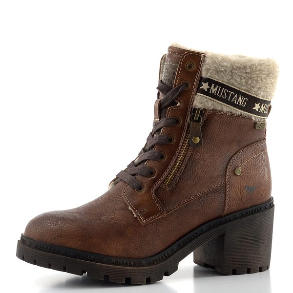 Mustang šněrovací kotník na podpatku cognac 15M0122001