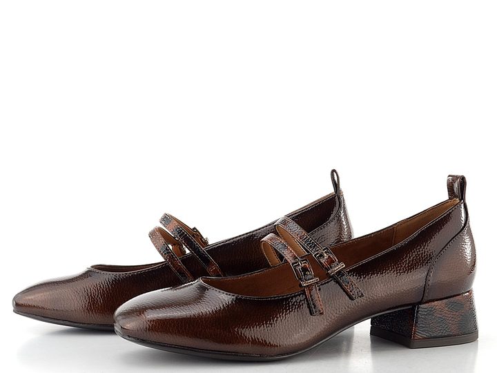 Tamaris lodičky se širokým podpatkem a nártovými pásky brown comb 1-22318-43
