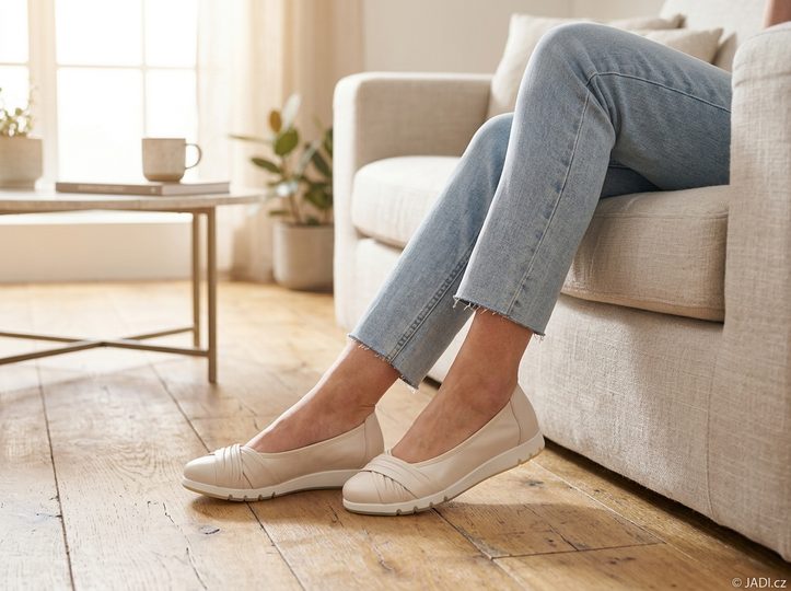 Caprice širší kožené baleríny Off white 9-22118-44