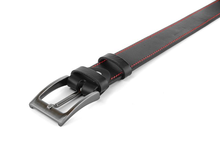 Černý kožený opasek s červeným štepem 32 mm