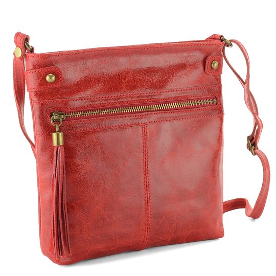 Dámska kabelka crossbody kožená červená 6-615