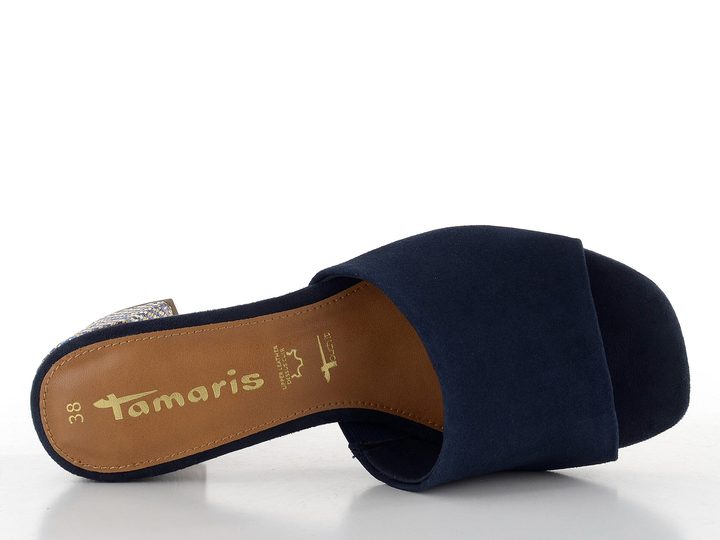 Tamaris kožené pantofle na podpatku Navy Suede 1-27204-42