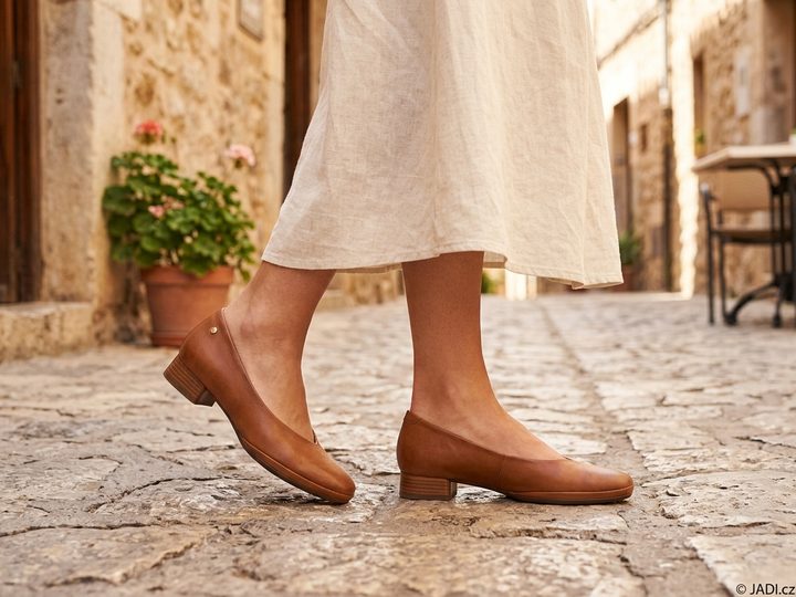 Pikolinos kožené lodičky na nízkom podpätku Ubeda brandy HAW2N-5627CO
