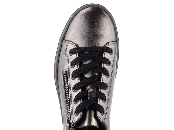 Rieker metalické kožené tenisky so zipsom titan/altsilber L59L1-90