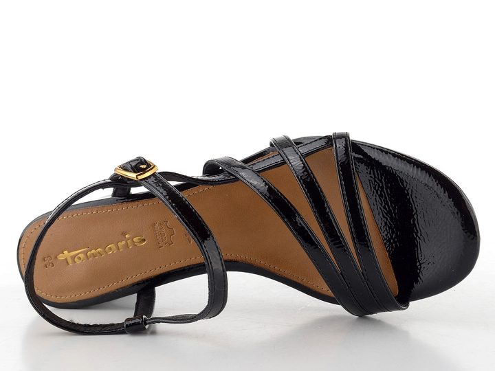 Tamaris lakované sandály na podpatku black patent 1-28350-46