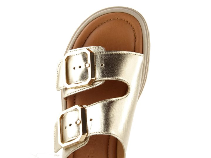 Tamaris kožené pantofle na vysoké platformě light gold 1-27202-44