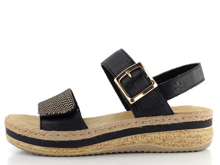 Rieker sandále na platforme s klinon čierne V0951-00