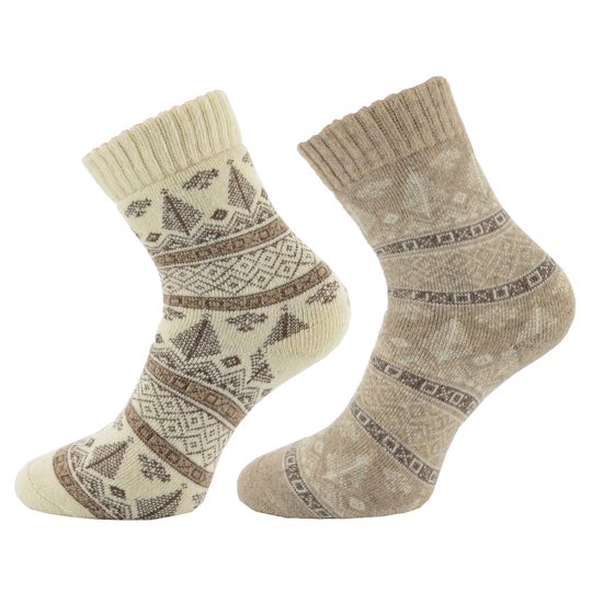 Dámské zimní ponožky  s vlnou 2 páry krémové/béžové se stromečkem