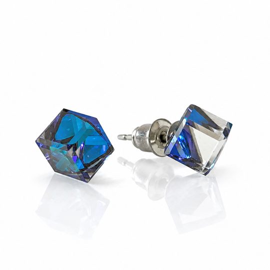 Náušnice Swarovski Elements kostička bermuda blue